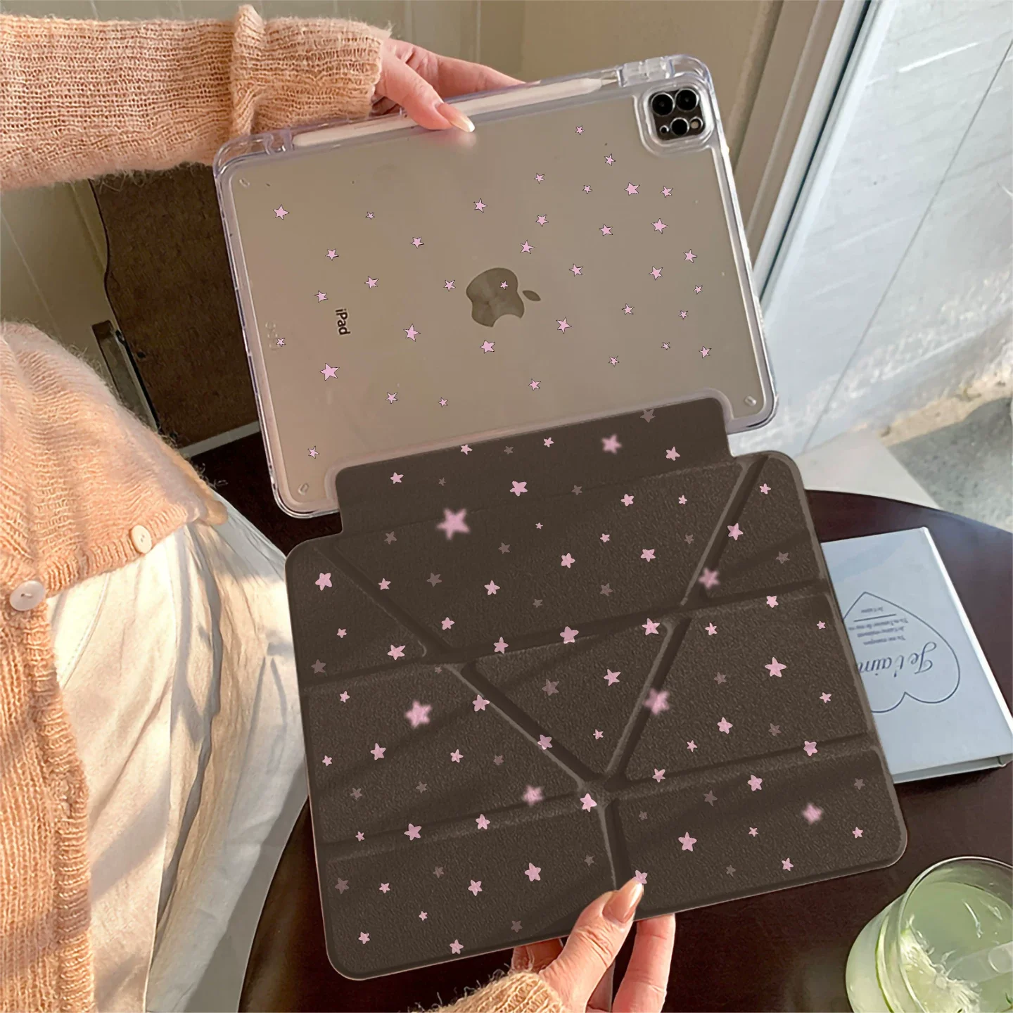 

Brown Pink Stars Minimalist Cartoon For iPad Case iPad 11 Air 7 6 5 10 & Mini 7 (10.9") Y Fold Shockproof Cover with Pencil Slot