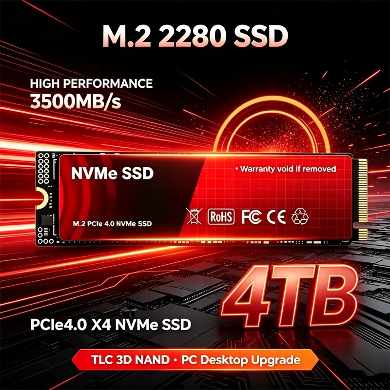M.2 2280 NVMe SSD PCIe4.0 X4 3500MB/s High Performance Solid State Disk TLC 3D NAND 1TB 2TB 4TB For PC Desktop Upgrade