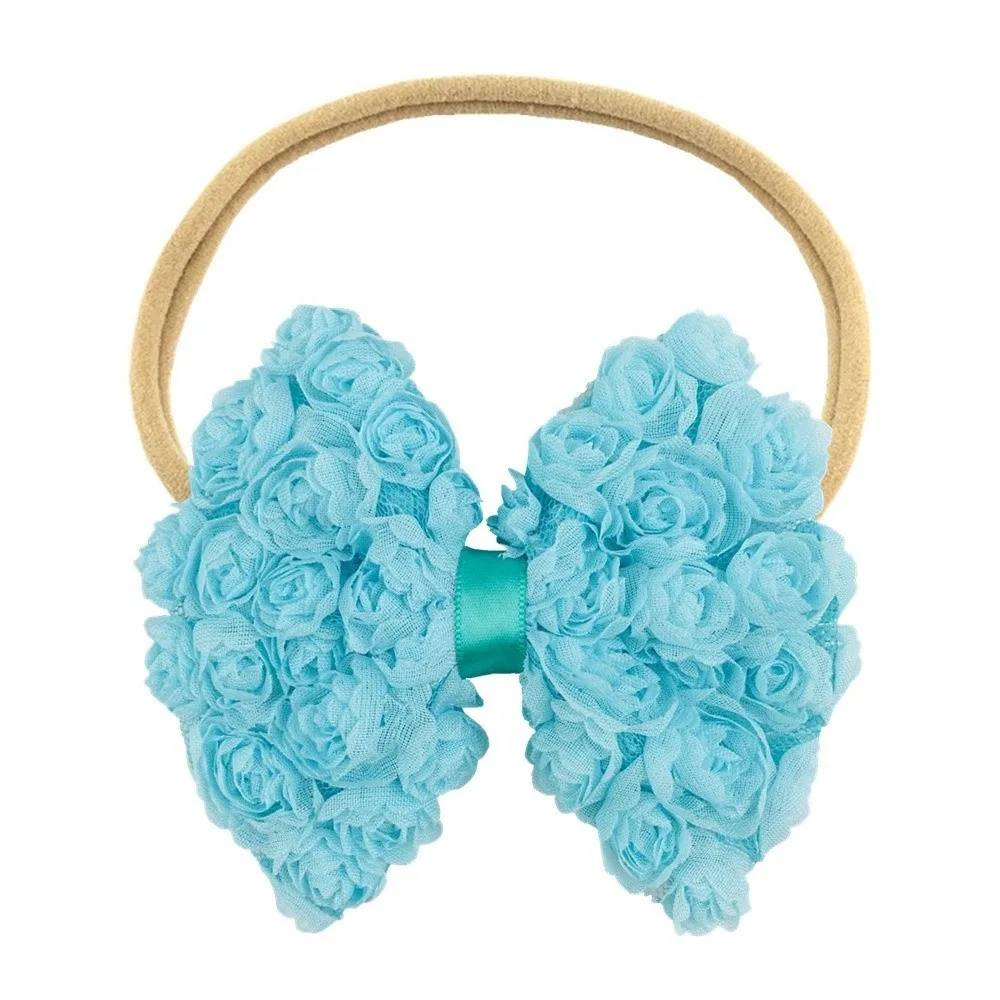 

10 шт. шифоновых эластичных повязок на голову с милыми бантиками, роскошные резинки для волос с розами для девочек, младенцев, новорожденных и малышей