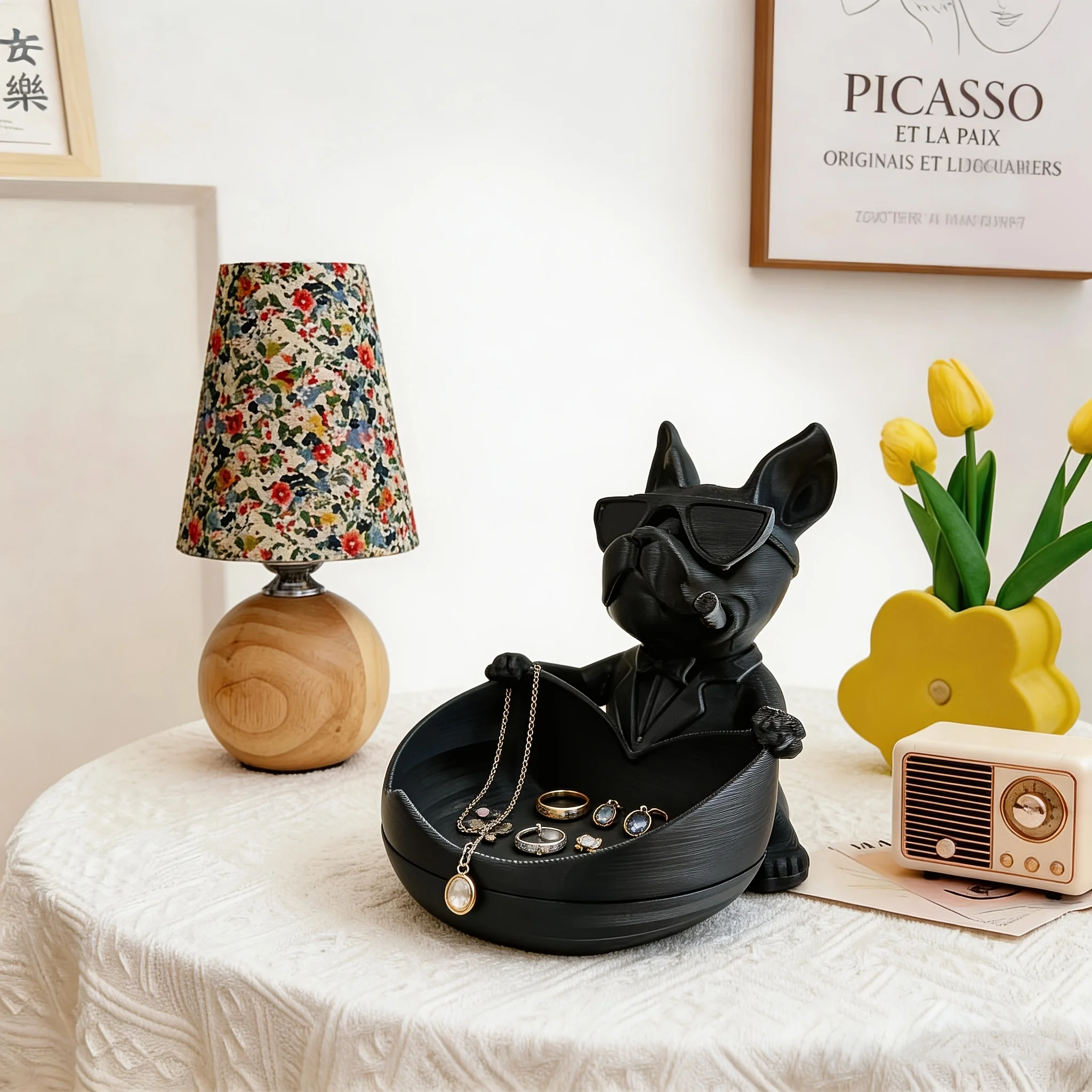 3D Printed Gentleman French Bulldog Home Decor Storage Tray Suitable for Office and Hallway Key Storage and Jewellery Storage