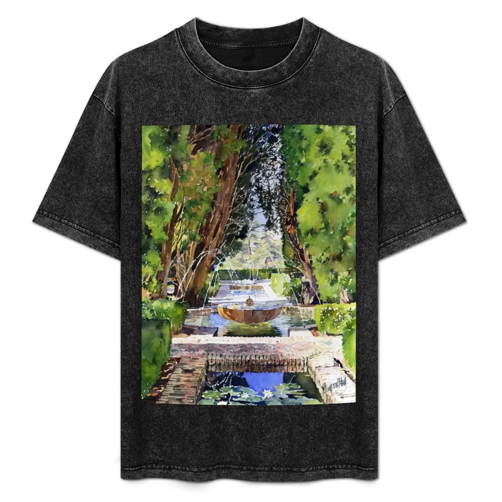 

Fountains in the Gardens of the Generalife, Granada T-Shirt Large Size Basic Casual T-Shirt