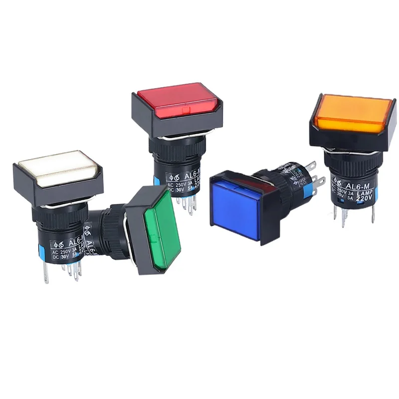 5pcs 16mm Rectangular Power Push Button Switch With Lamp LA16-J-11D Self Reset Momentary Latching Fixed Lock 5 Pins LA16-J-11S