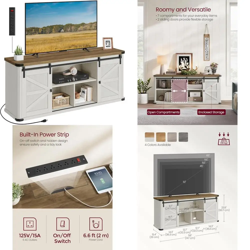 Farmhouse Style Entertainment Center for 65-Inch TVs with Sliding Barn Door TV Console Table for Living Room