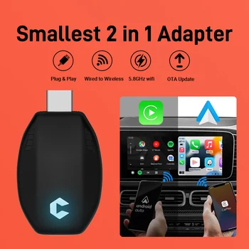 무선 Carplay 및 Android Auto AI Box 2 in 1 미니 Type-C 플러그 앤 플레이 동글 고속 연결 99%의 자동차와 호환 가능