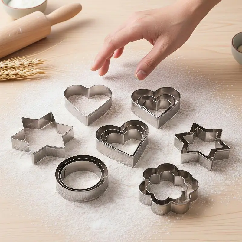 12Pcs Set Stainless Steel Cookie Biscuit DIY Mold Star Heart Round Flower Shape Cutter Baking Mould Tools Fruit Cut Egg Mold