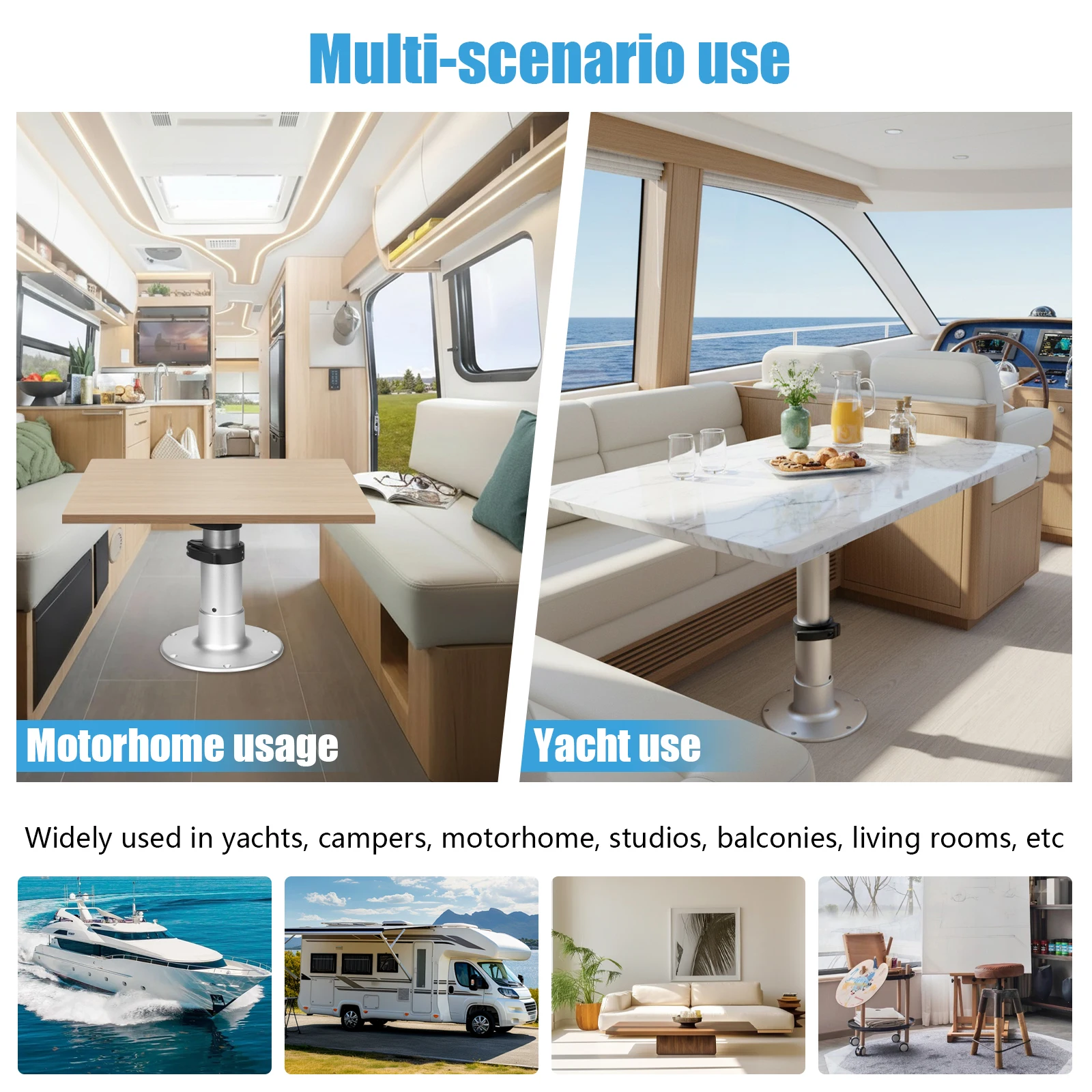 

Desk Leg Detachable 3-Level Telescopic RV Telescoping Table Stand Aluminum Alloy 13-28 Inch Height Range with Gas Lift for Yacht