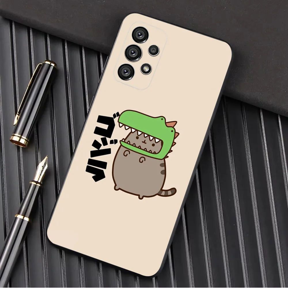 Kawaii Cat P-Pusheen Phone Case For Samsung Galaxy A13,A21s,A22,A31,A32,A52,A53,A71,A80,A91 Soft Black Shell