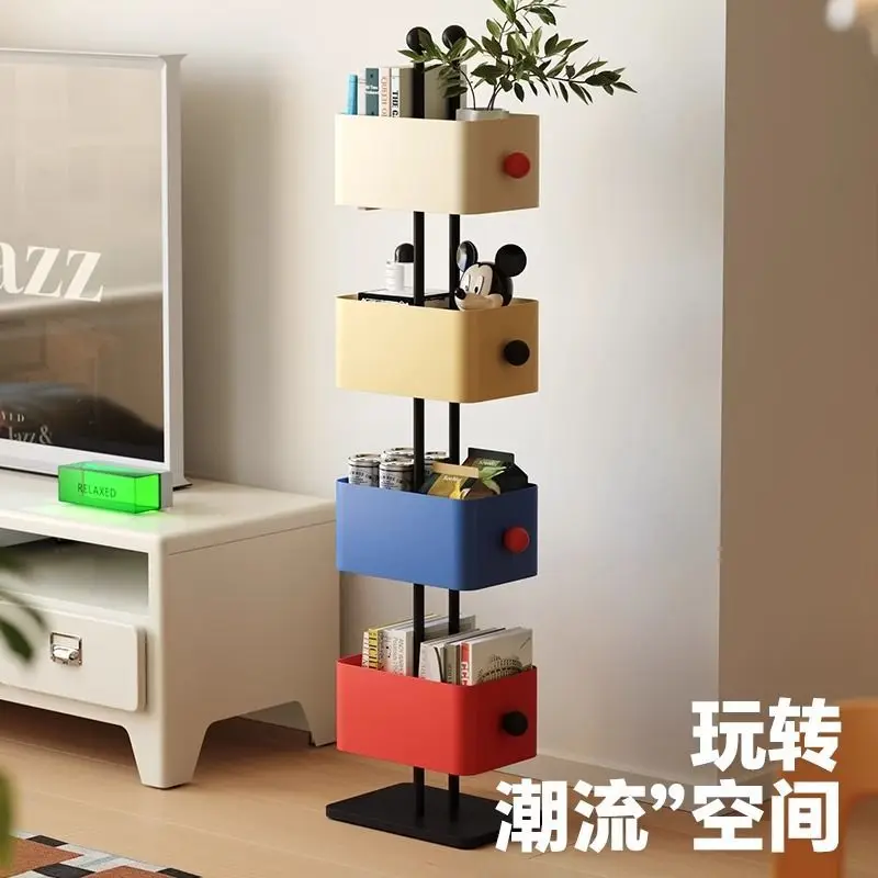

Home Floor-Standing Multi-Layer Bookshelf, Metal Frame Storage Rack, Invisible Storage Display Cabinet with Square Compartments