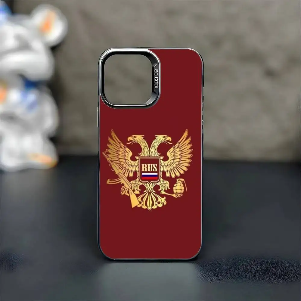 روسيا العلم حالة الهاتف آيفون 17,16,15,14,13,12,11 برو ماكس Blcak الملونة الفضة مطلي داخل جراب هاتف #6