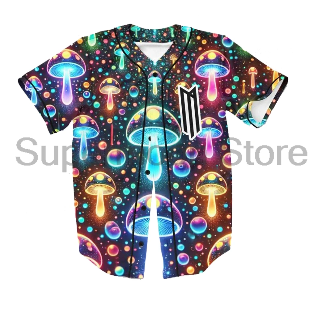 Mitis Trippy Glowy Mushroom Art Rave Baseball Jersey EDM Festivals Merch Short Sleeve Shirts Women Men Streetwear Tee