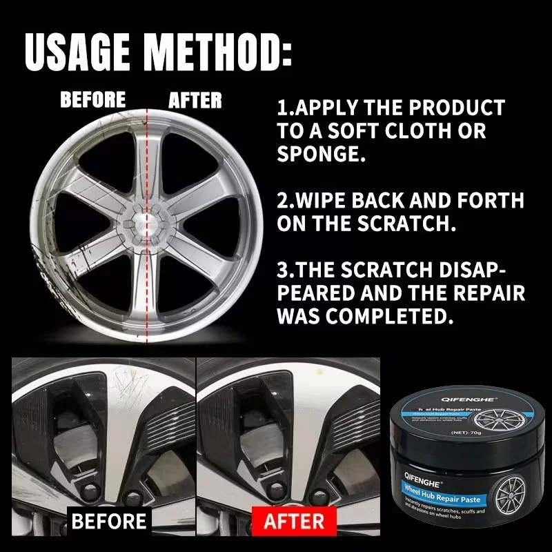 Wheel Hub Repair Paste Instantly Repairs Scratches Scuffs Abrasions Restores Glossy Metallic Finish Strong Adhesion Anti-Oxidati