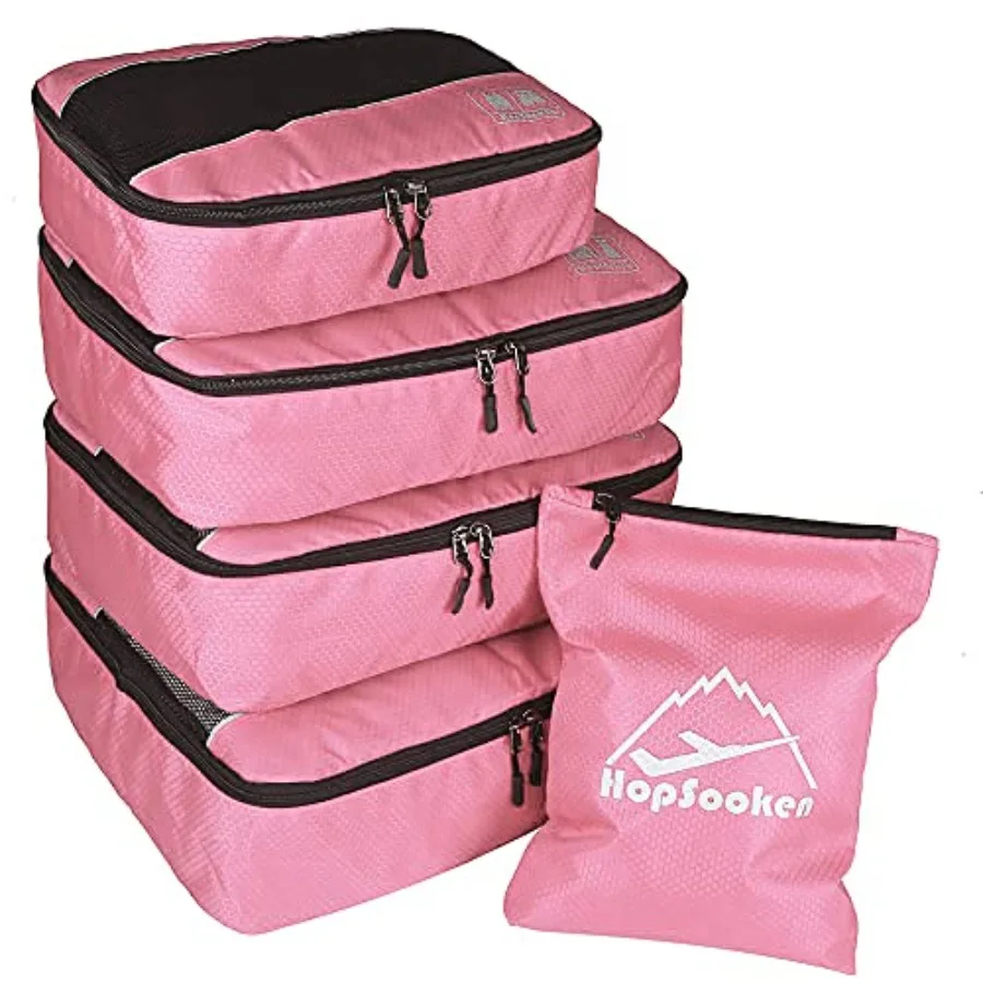 

Набор из 5 органайзеров для путешествий: большие сумки-органайзеры для чемоданов в черном и синем цветах, 4 кубических органайзера и 1 мешок для белья для путешествий.