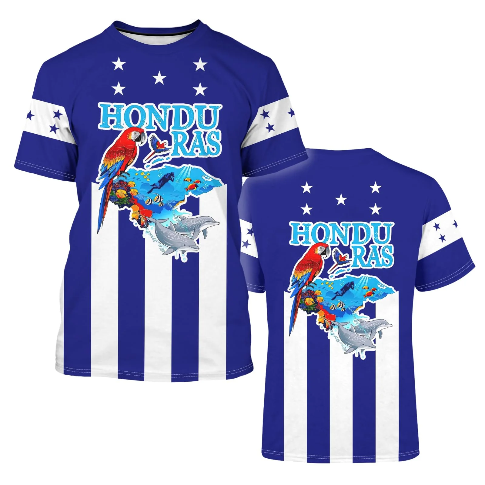 Honduras Flag T-Shirt Mens Novelty 3D Parrot Short Sleeve T-Shirt Casual Tops Honduras Jersey Unisex Womens Outdoor Sports