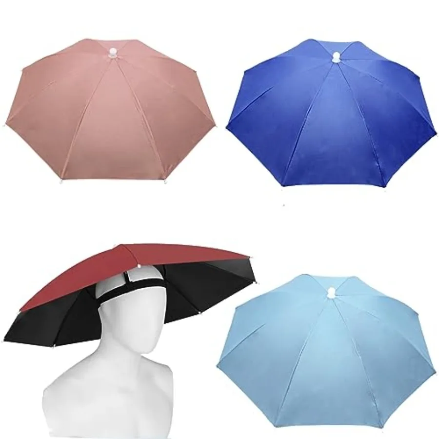 

4 Pack Umbrella Hats 27" Hands-Free Head Umbrella Hats for Adult Folding Waterproof Umbrellas Cap With Head Strap for Outdoor P