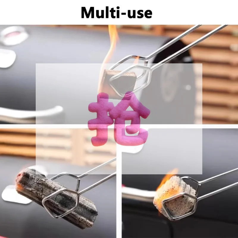 BBQ Charcoal Tongs, Long And Heat-Resistant Barbecue Carbon Clamp,Steel BBQ Tool For Food ,Wood Charcoal, Fire Pitt