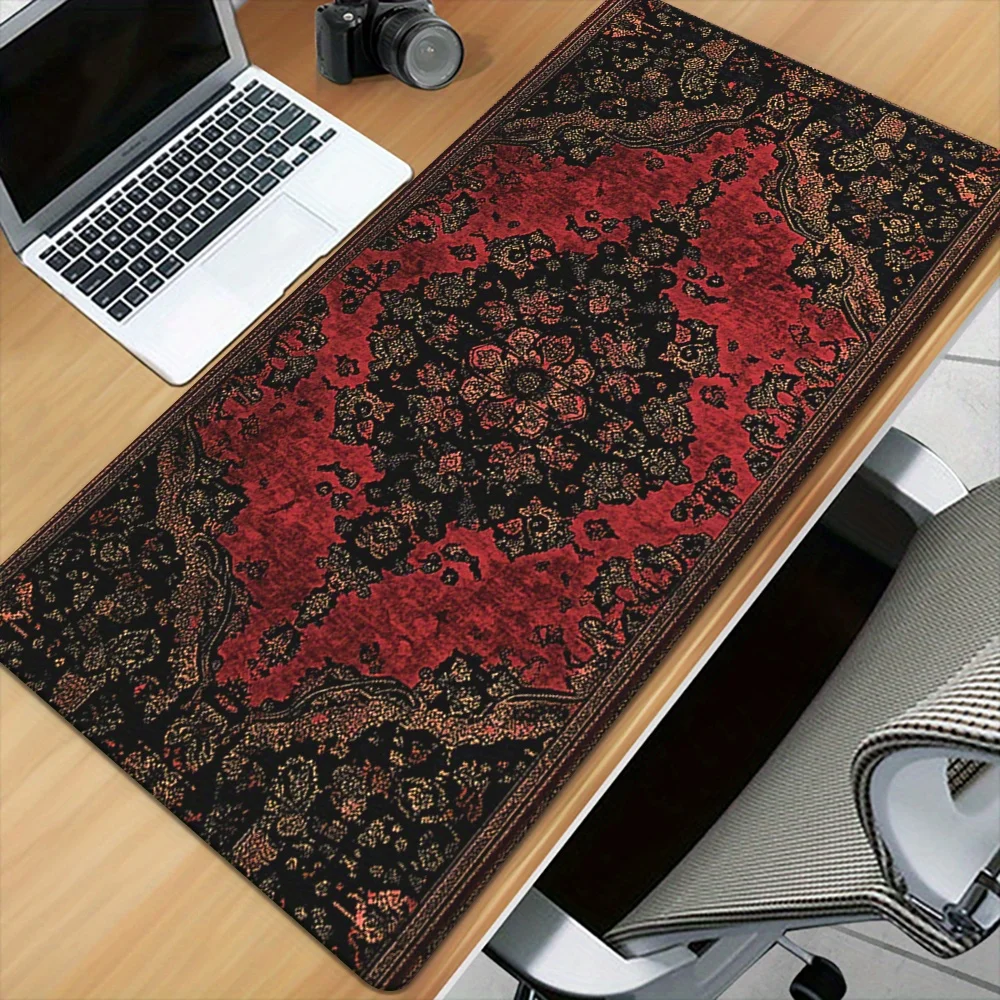 Tappetini per mouse e tappetini per desktop in stile Poths di grandi dimensioni, con motivi floreali rossi e neri e basi in morbida gomma