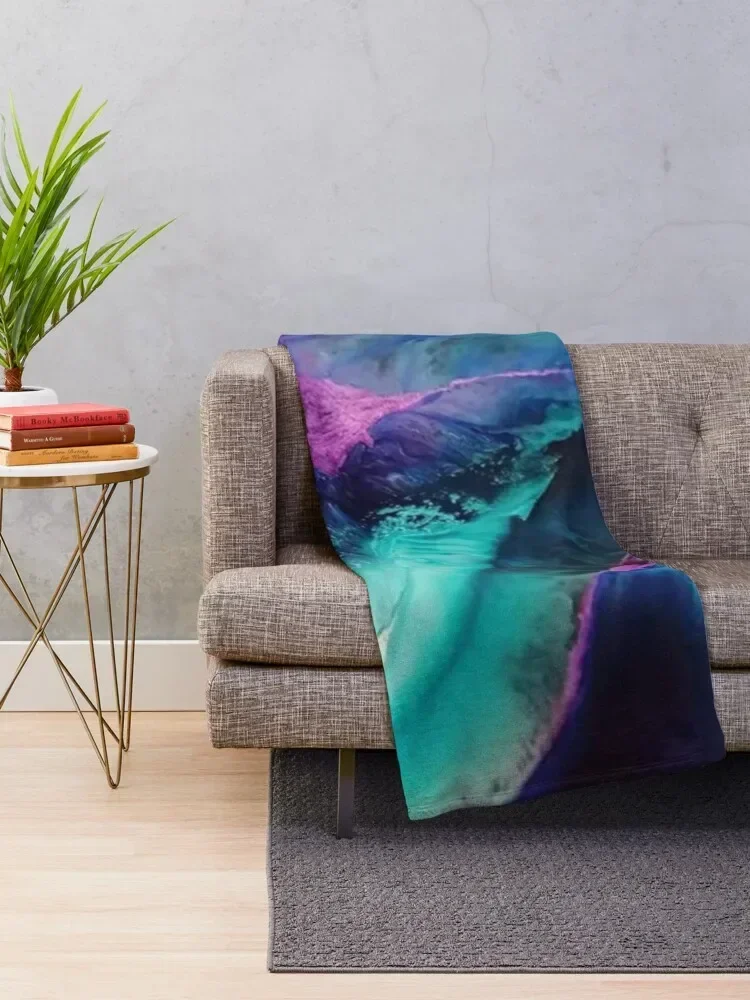 Mermaid Lagoon Resin Ink Art in Blue, Pink and Purple Throw Blanket Luxury St Stuffeds Blankets