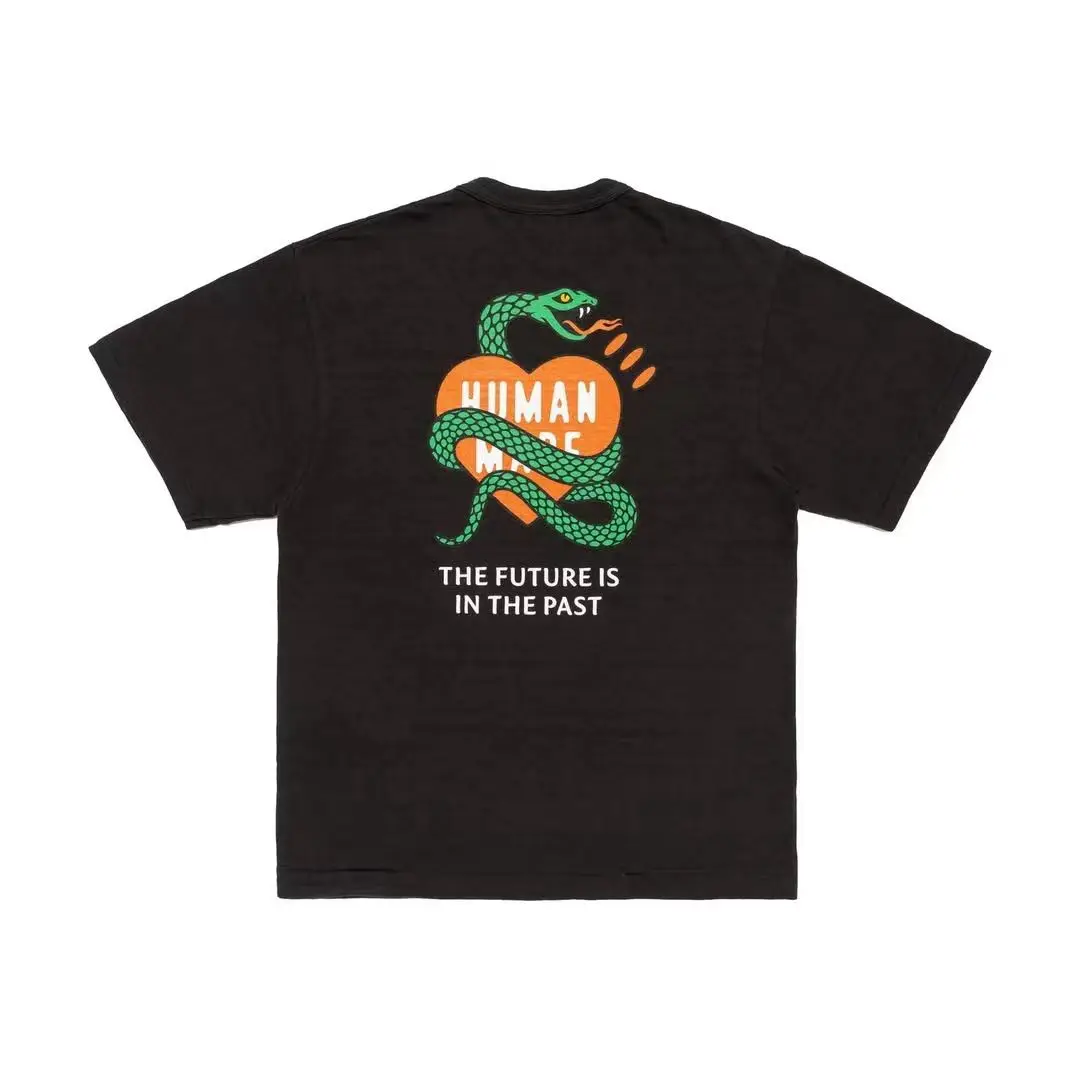 Trendy Brand Cotton Retro Year of The Snake Printing Summer American Loose T-shirt Casual Versatile Fashion Short-sleeved Top