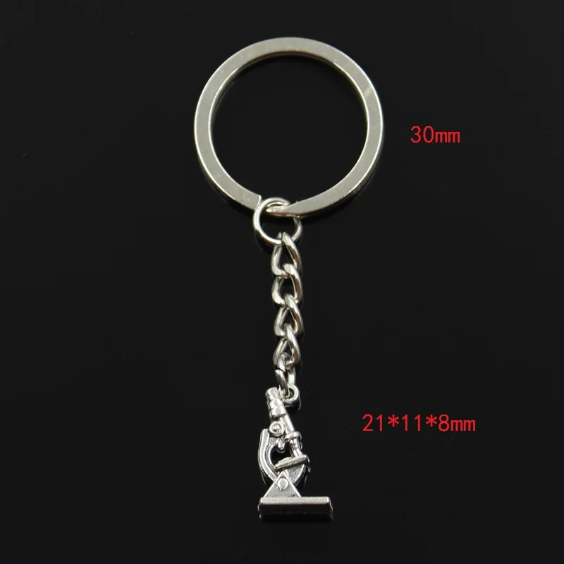 Fashion 30mm Key Ring Metal Key Chain Keychain Jewelry Antique Silver Color Plated Microscope Instrument 21x11x8mm Pendant