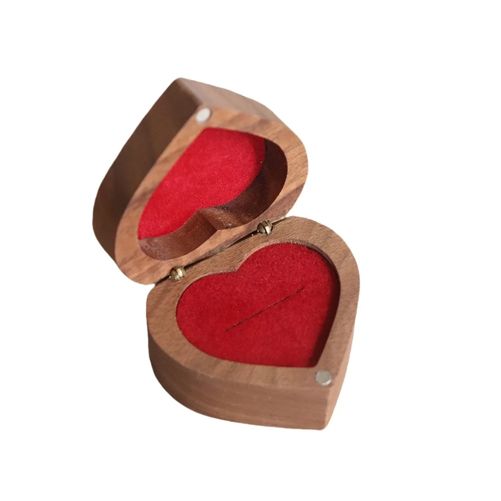 

1/2 Slots Heart Rings Holder Wedding Anti-collision Walnut Wood Rings Box Proposal Storage Rings Bearer Box Marriage Anniversary
