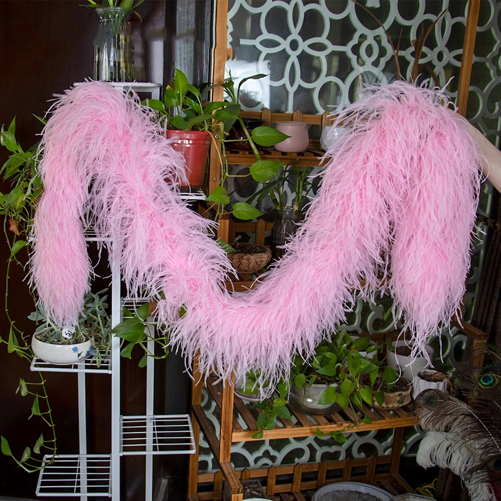 2Meters Pink Ostrich Feather Boa 1/3/6/10Ply for Needlework Sewing Skirt Fringed Wedding Carnival Party Dress Accessories