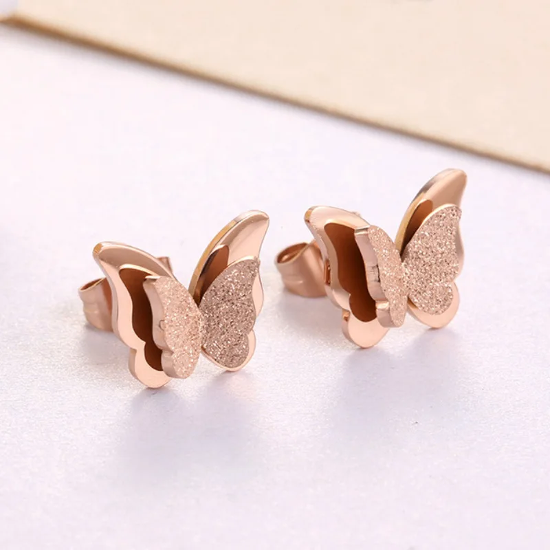 Pendientes de mariposa sencillos para mujer, pendientes de acero inoxidable, accesorios de joyería de moda femenina, Verano