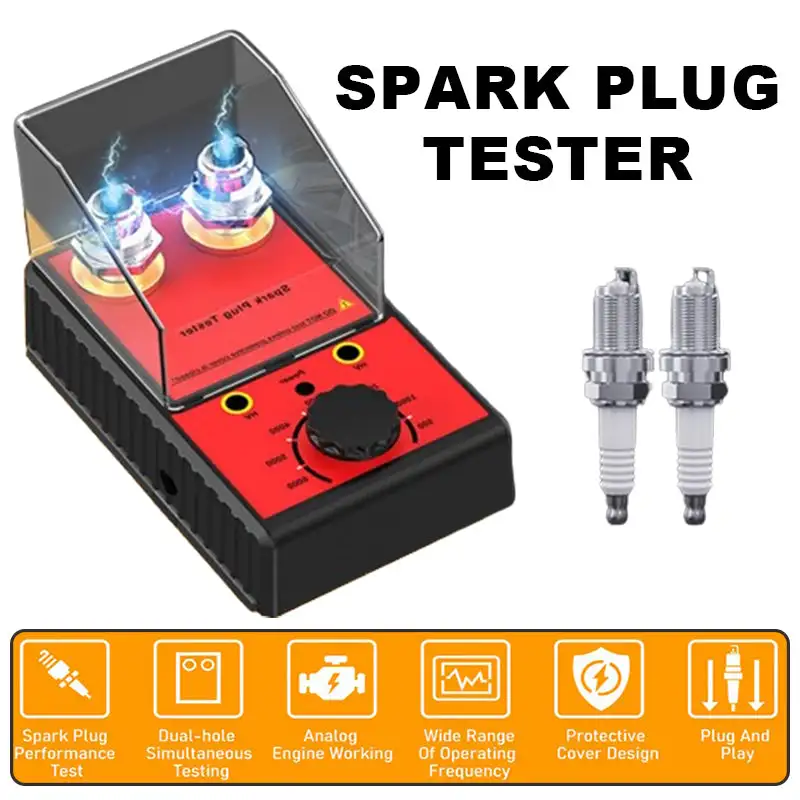 Car Spark Plug Tester Dual Holes Automotive Engine Ignition Coil Tester Plug Analyzer Tool 110V-240V 0-6000rpm