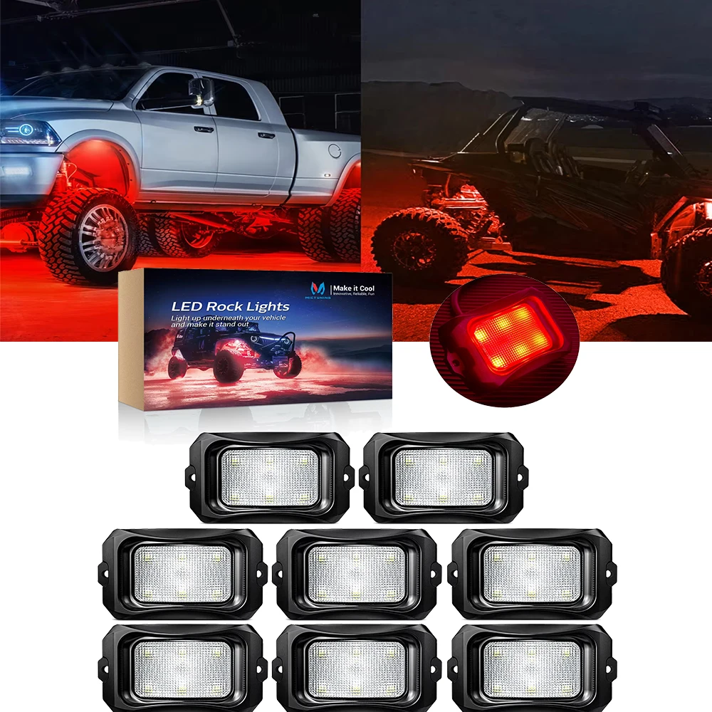 

MICTUNING 8 Pods Pure Red Color Curved LED Rock Lights Atmosphere Lights Underbody Decorative Ambient Lamps For Truck Motorcycle