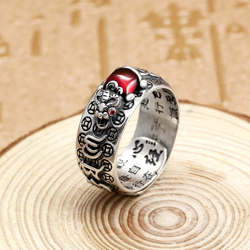 Chinese Feng Shui Pixiu Ring Silver Plated Copper Coins Adjustable Rings for Women Men Amulet Wealth Lucky Jewelry Birthday Gift