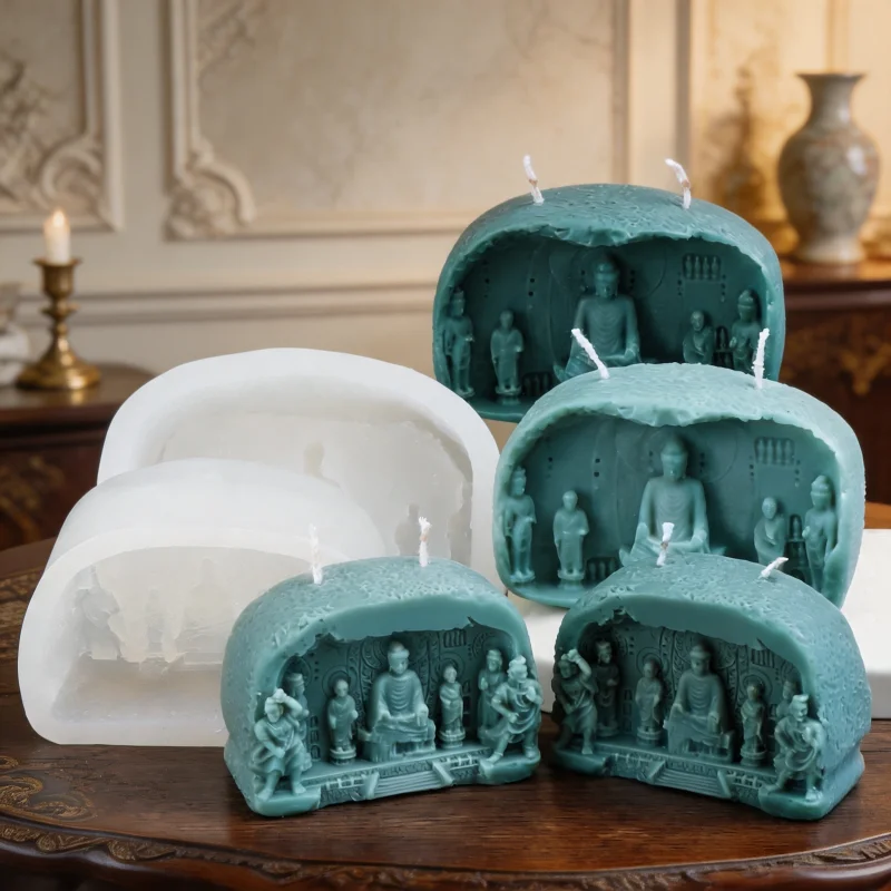 Praying Buddha Statue Silicone Candle Mold Cute Sheep Animal Candle Mold DIY Longmen Grottoes Monk Aroma Candle Soap Craft Decor