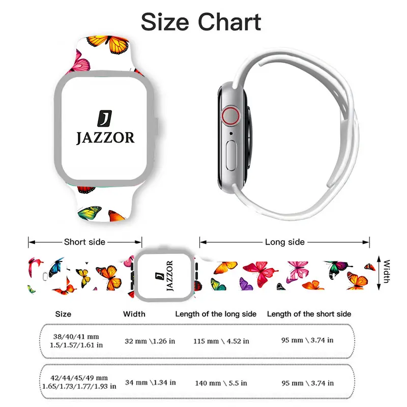 Butterfly Story Soft Silicone Band for Apple Watch 9 8 7 6 5 Ultra SE Size 38 40 41 42 44 45 49mm Strap Suitable for All iWatch