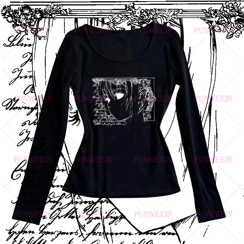 Harajuku dessin animé Anime filles Y2k haut court Punk gothique haut esthétique Emo filles femmes sous-culture mince ambiance t-shirt à manches longues