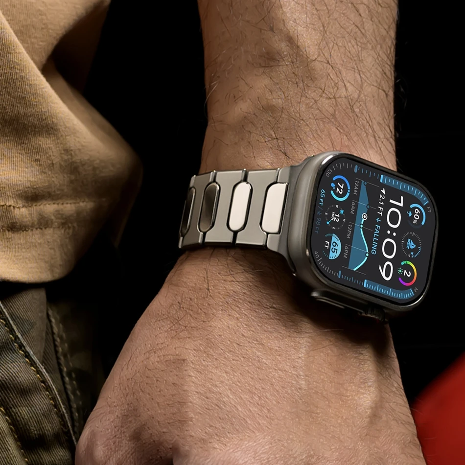 Tytanowy pasek do zegarka Apple Watch Ultra 3/2/1 49mm Series 11 10 46/45/44/42mm SE 9 8 7 6 5 4 z zabezpieczonym magnetycznym zapięciem. — zdjęcie produktu 4