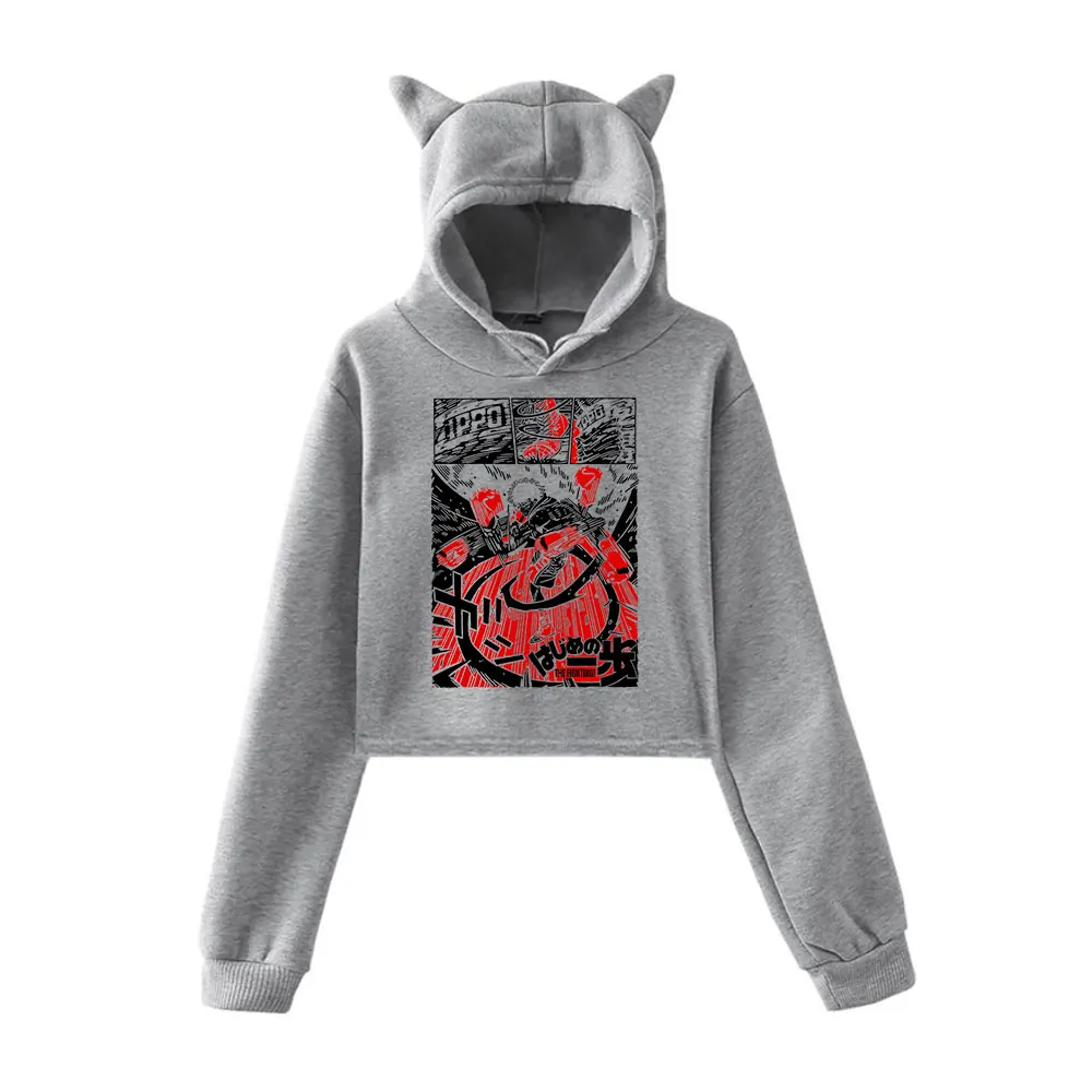 Hajime No Ippo Kamogawa Boxing Gym KBG Vintage 90s Streetwear Hoodie Merch Sweatshirts Girl Cat Ear Crop Fashion Sports Pullover