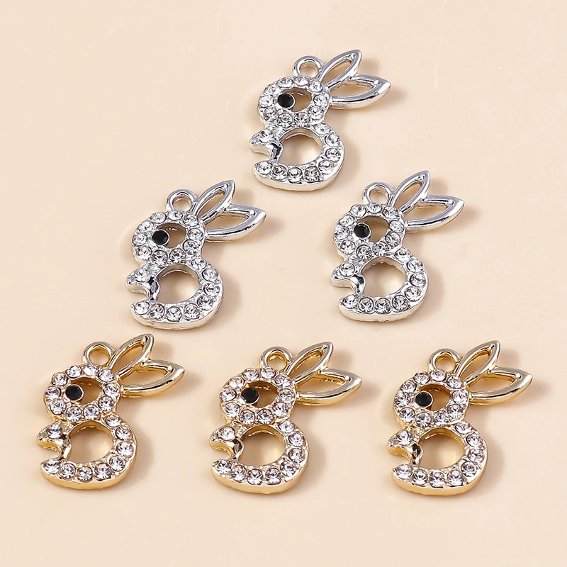 10pcs 16*19mm Cute Alloy Crystal Rabbit Charms for Earrings Necklaces Bracelets Bunny Pendants diy Jewelry Making Wholesale