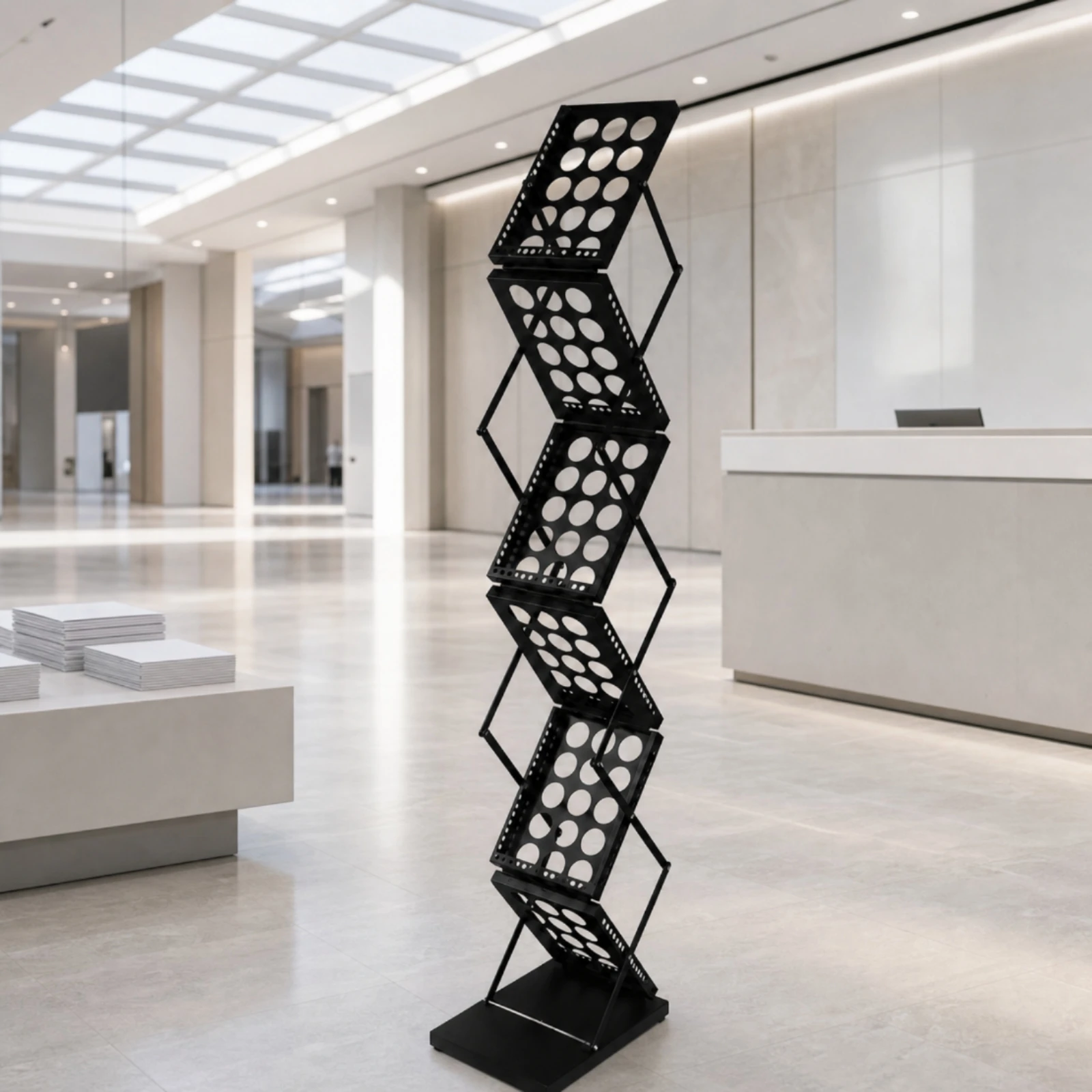 Folding Literature Display Rack Metal Freestanding A4 Brochure Rack Brochure Display Stand Space-Saving for Showrooms