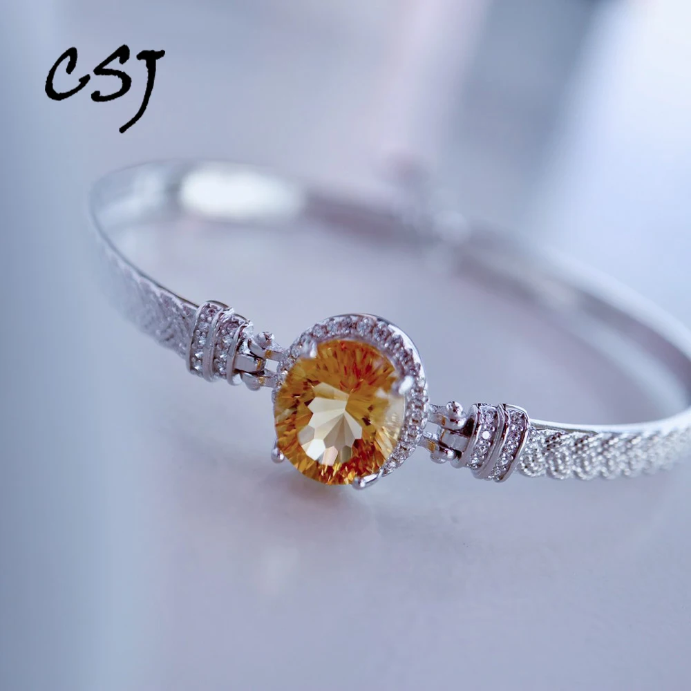 

Real Natural Citrine 925 Sterling Silver Bracelet Boho Bangle Gemstone 9*11mm Cancave CuMinimalist Luxury Jewelry Gift for Women
