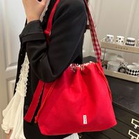 All-match Cloth Drawstring Bucket Bag Korean Style Retro Denim Canvas Bag Handbag Large Capacity Tote Bag Travel