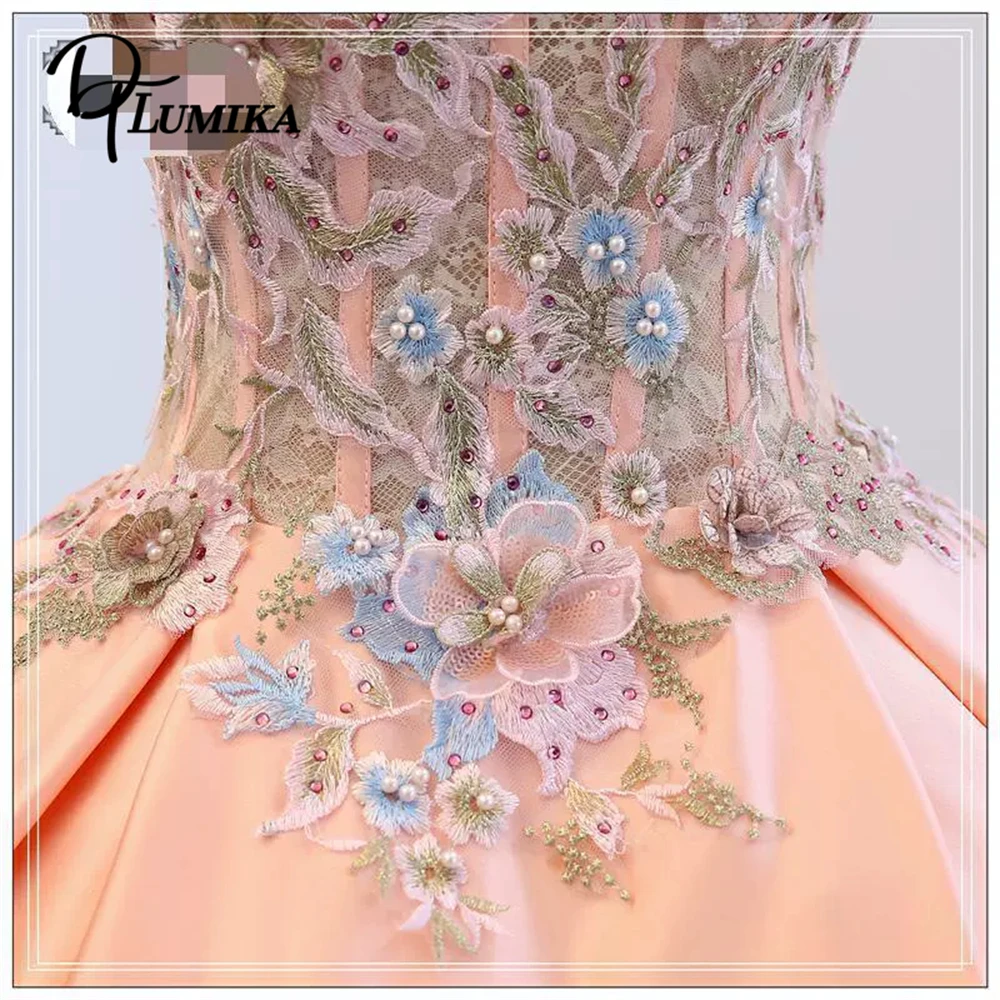 DTLumika Nude Pink Sweet 15-Kleid für Teenager, individuelle Größe, Quinceanera-Kleider mit Blumendetails, Hochzeits-Party-Kleider