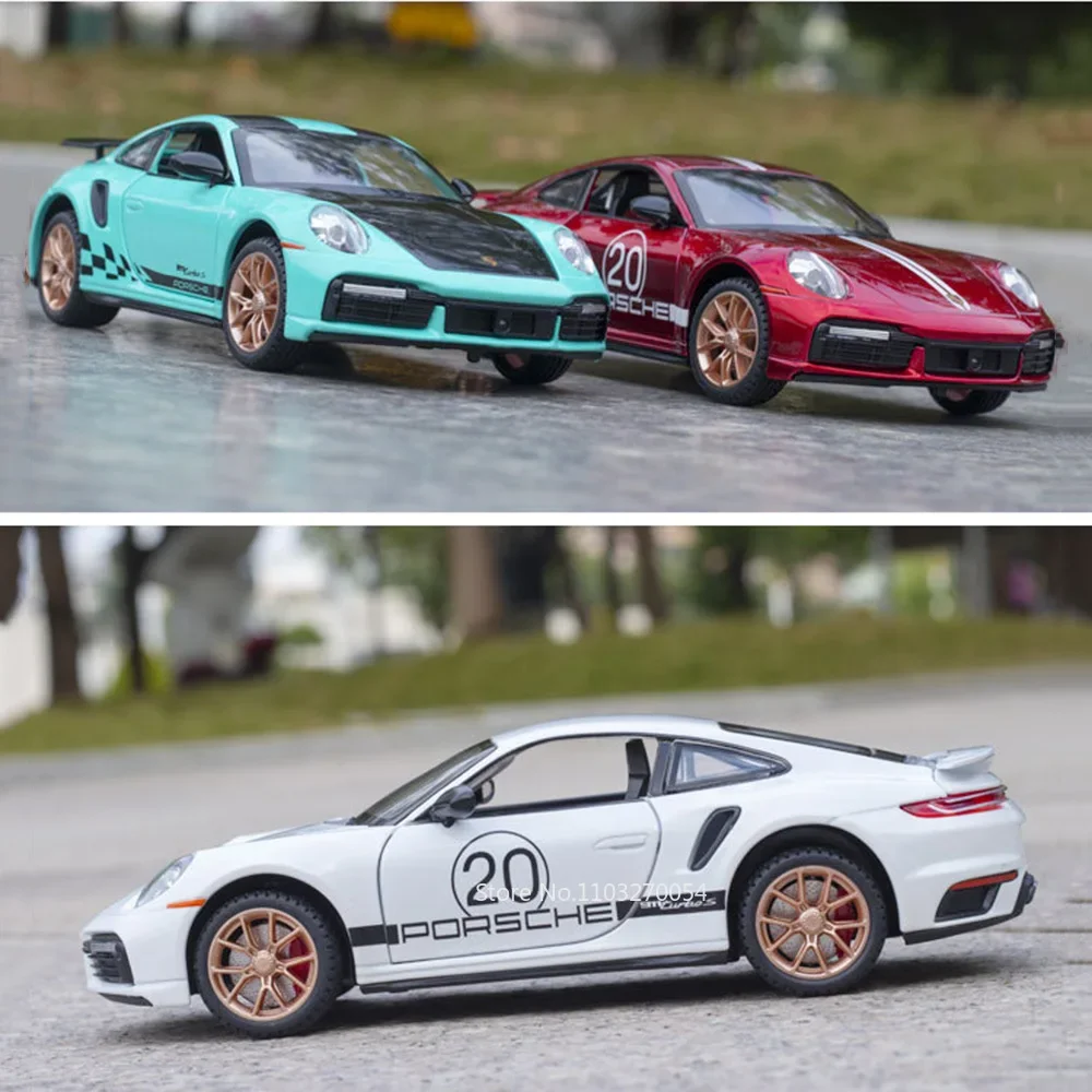 1/24 911 Turbo S Toys Model Car Diecast Alloy Sport Car 4 Door Opened Metal Body Rubber Tire Sound Light Pull Back Toy Kid Gift