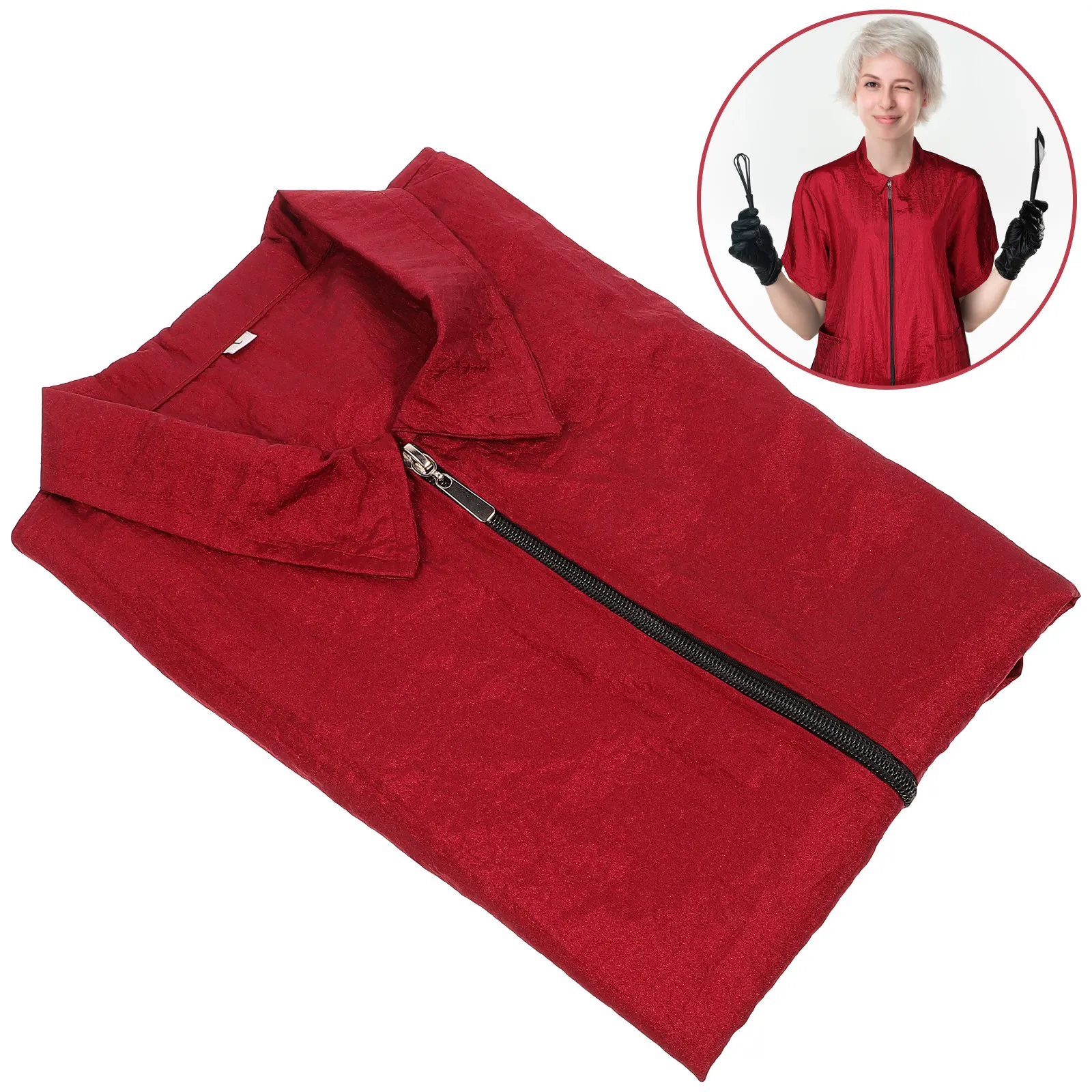 Haarverfkleedkleding Rood L Premium nylon Waterdicht Lichtgewicht Omgeslagen kraag Zakontwerp Gemakkelijk schoon te maken voor salonrestaurant