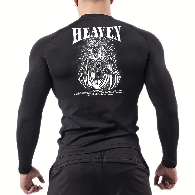 Graphic Compression Shirt for Men Christian Athletic Workout Running Tshirt Tops Spring Fall Long Sleeve Baselayers Undershirts