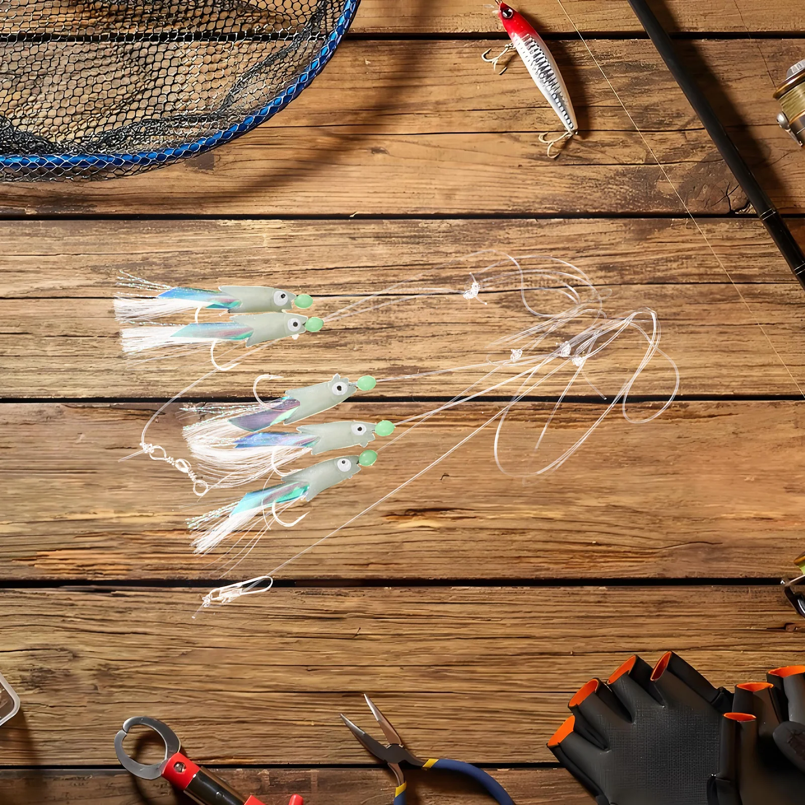 

5Pcs Luminous Fishing Hooks Glow in The Dark Tackle for Night Use Freshwater Saltwater String Bait Rig Fishing