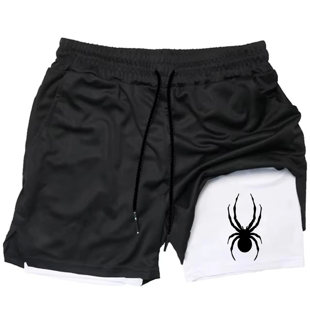 Pantalones cortos deportivos 2 en 1 para hombre, Shorts de Anime, absorbentes de sudor, de secado rápido y transpirables, para d