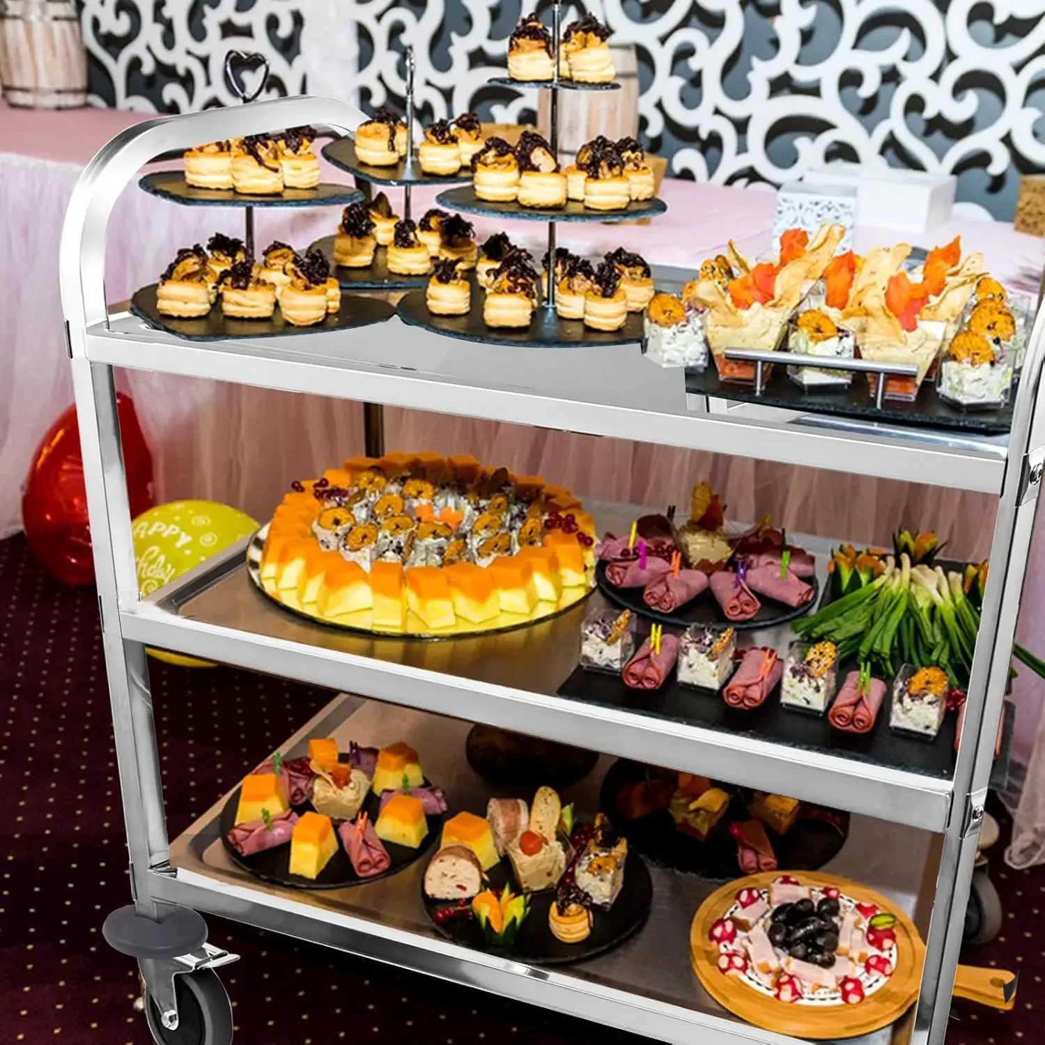 Upgrade 3 Tier Heavy Duty Commercial Grade Utility Cart Kitchen Trolley Serving Cart with Wheels Stainless Steel Rolling Cart St