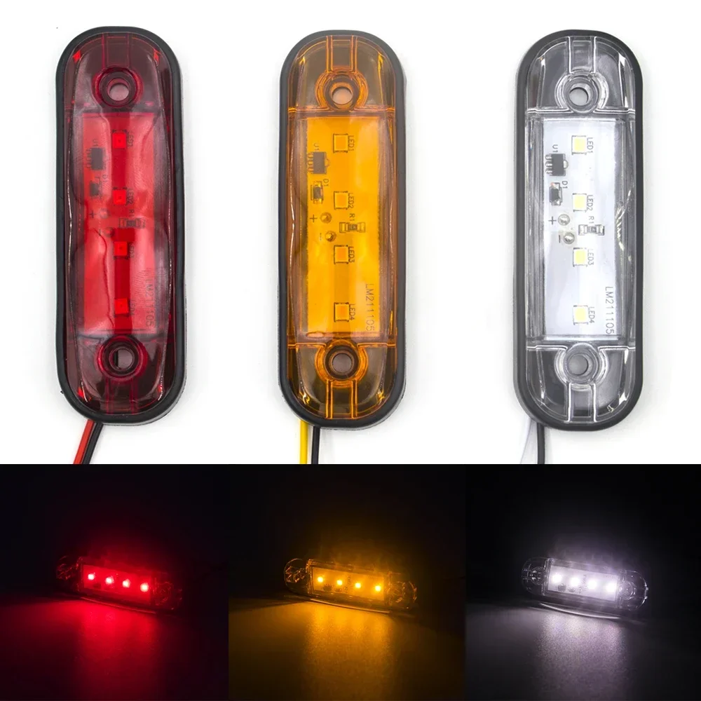 ATVOV 10pcs 12V 24V 4 LED Car External Side Marker Light Warning Clearance Signal Lamp Trailer Truck Lorry Bus Orange White Red