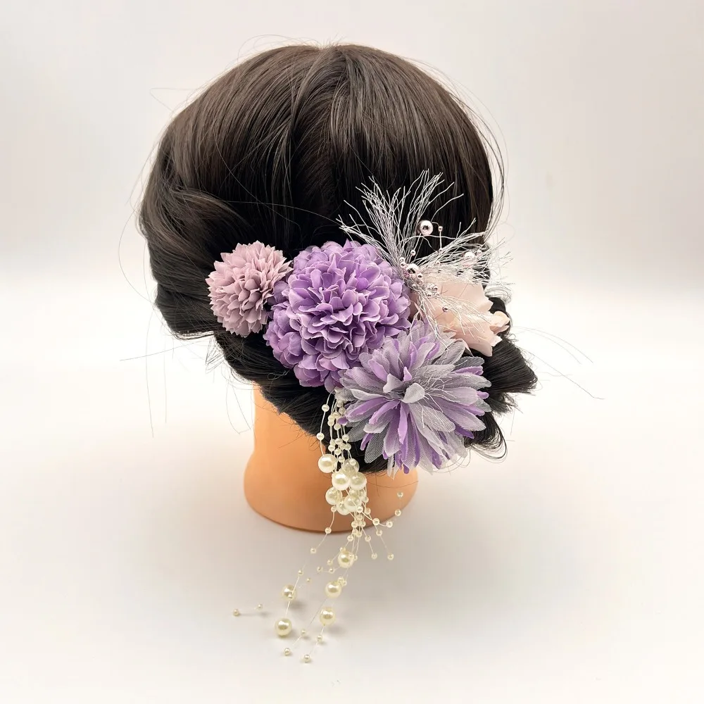 

Vintage Japanese Hydrangea Hairpin Flower Handmade Butterfly Hair Clip Cloth Vintage Pearl Tassels Hair Stick Girls