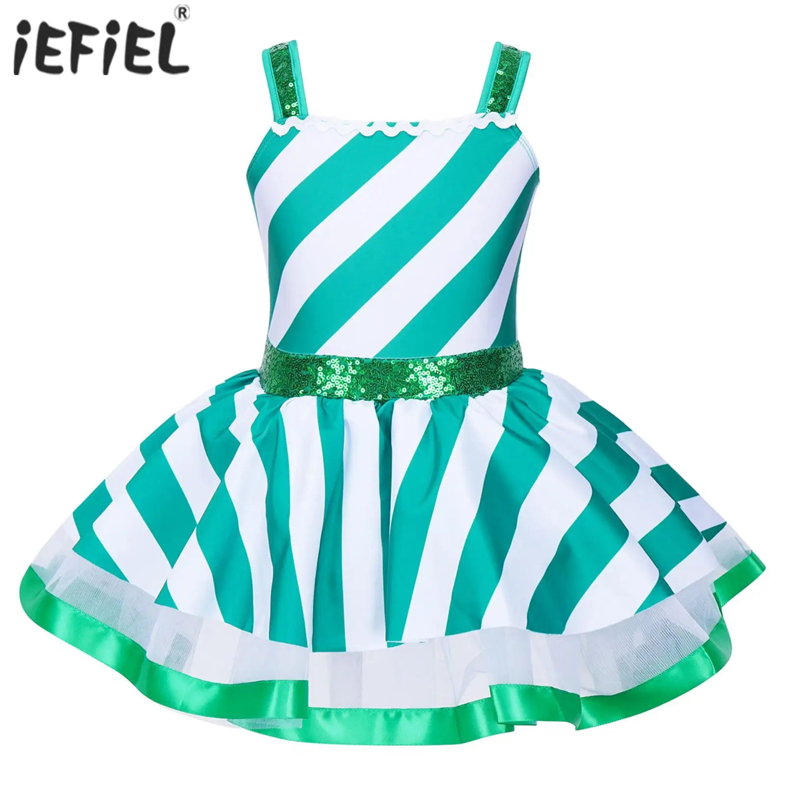 

Kids Girls Christmas Candy Cane Ballerina Cosplay Costumes Sequins Figure Skating Dress Baton Twirling Gymnastics Leotard Dress