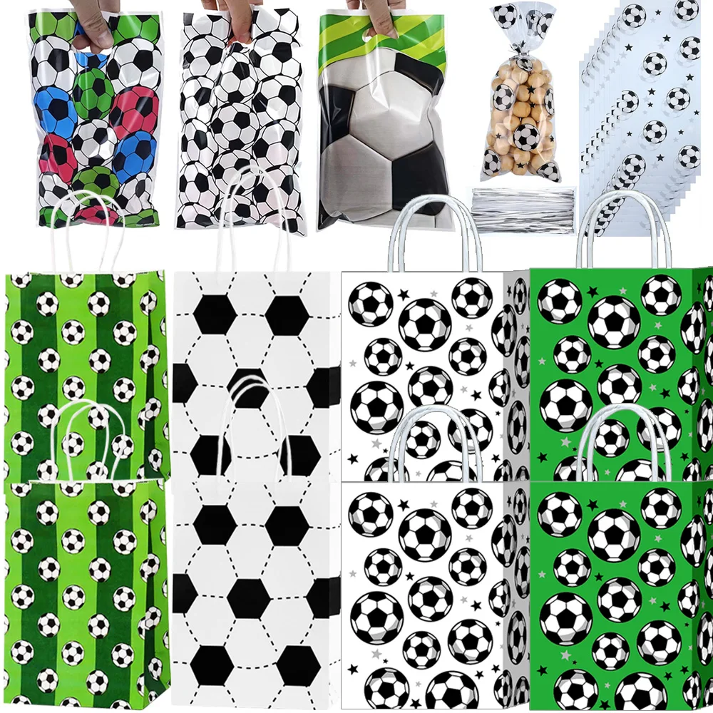 Sacs de friandises de Football, 10/20/30/40/50 pièces, sacs cadeaux avec attaches torsadées, Cellophane de Football, cadeaux de fête d'anniversaire