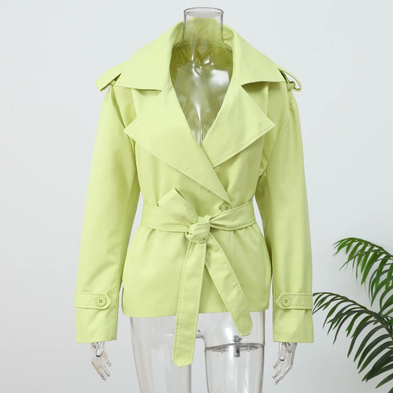 Damen-Windbreaker mit Schnürung, schickes Reverskragen, lange Ärmel, breite Schulter, kurze Mäntel, 2025, Herbst, elegante Pendel- und Alltagsjacke – Detail 13